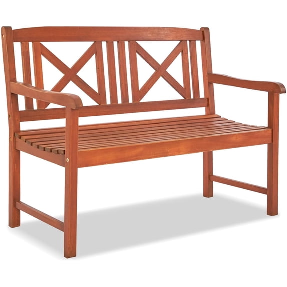VINGLI Outdoor Bench, Acacia Wood Garden Bench, 47'' Patio Wooden Porch Bench, Rustic Outside Park Bench Loveseat with Armrest and Curved Backrest for Poolside Balcony Backyard