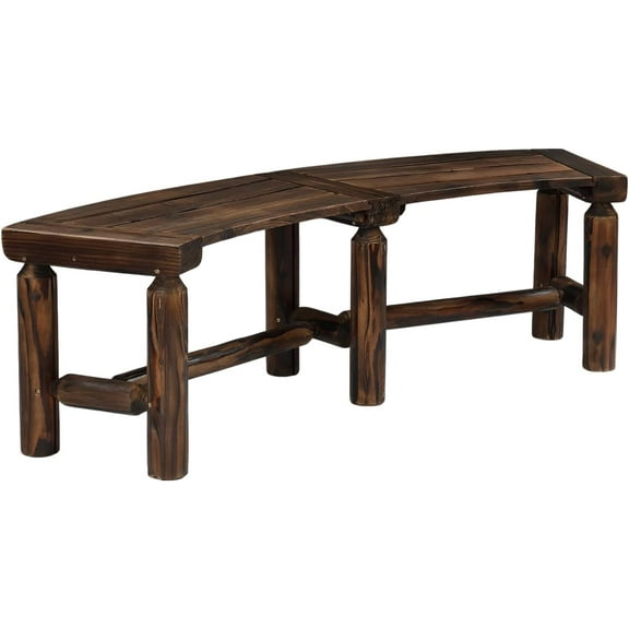 VINGLI Outdoor Bench Wooden Curved Bench, All-Weather Fire Pit Backless Patio Bench, 2-Person Seating Rustic Garden Bench for Backyard Porch Deck Entryway