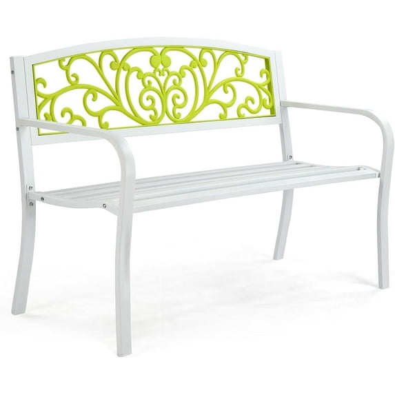 VINGLI Outdoor Bench for Patio Metal Garden Bench w/PVC Back Pattern, Black Park Bench Front Porch Bench for Yard Lawn Decor Deck Entryway (Floral)