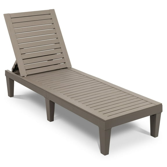 VINGLI Outdoor Chaise Lounge Chair Patio Plastic Resin Reclining Lounger Light Brown
