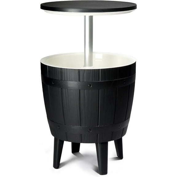 VINGLI Outdoor Cooler Table, Height-Adjustable Outdoor Cool Bar w/ 10 Gallon Beer and Wine Cooler, All-Weather Resistant Patio Cooler Ice Cool Bar for Deck Pool Party
