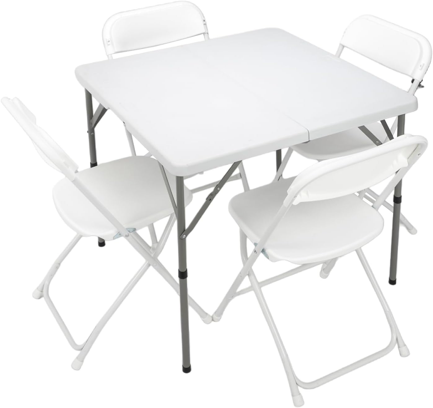 VINGLI Outdoor Dining Set 34 inch Folding Table with 4 Plastic Folding Chairs, Sturdy for Outdoor, Home, Kitchen, White, 5 Pieces Set