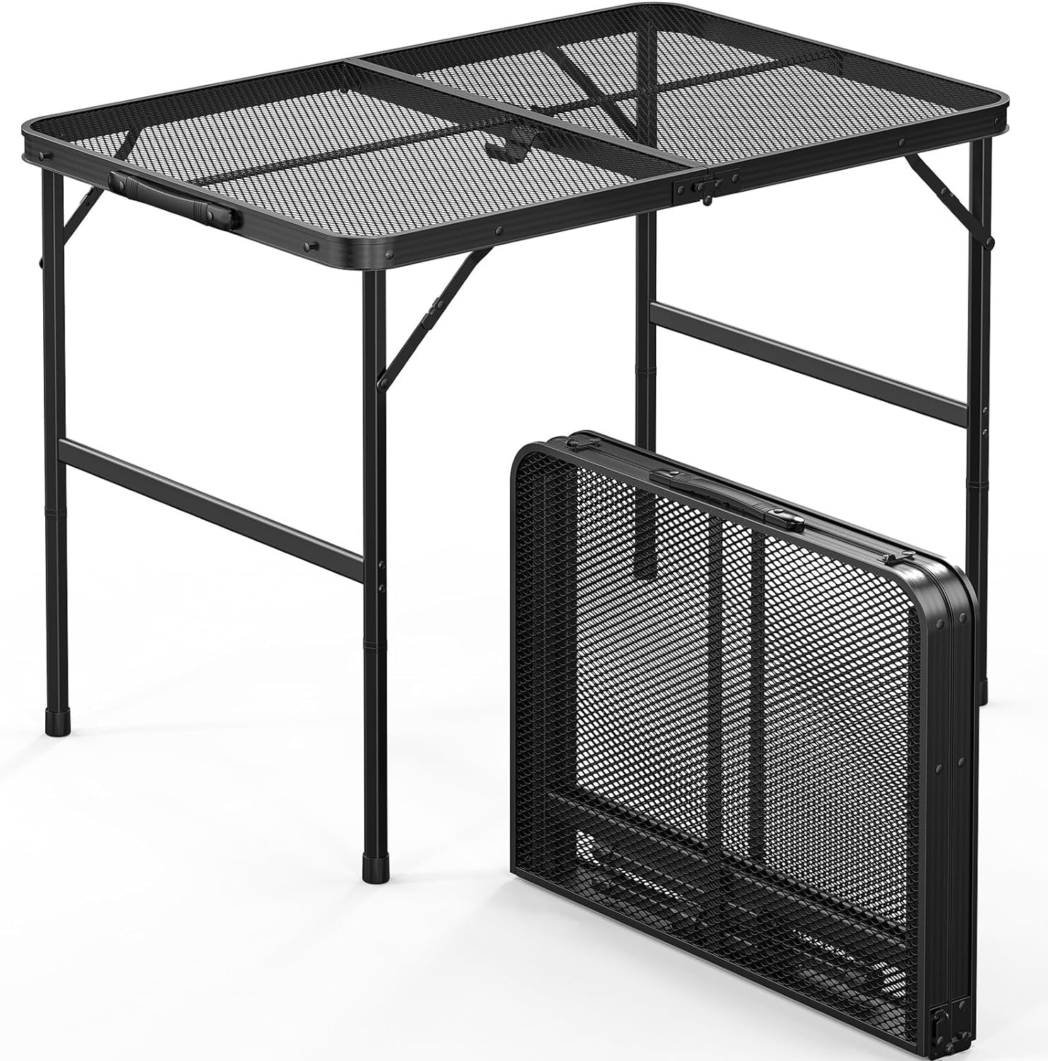 VINGLI Outdoor Grill Table, Folding Camping Table, 3 ft Portable Picnic Table Adjustable Height ...