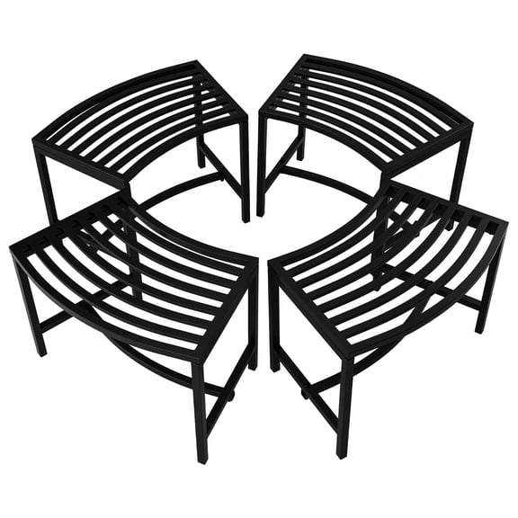 VINGLI Outdoor Metal Curved Bench, Weatherproof Fire Pit Bench Set of 4, Heavy Duty Steel Backless Benches, Metal Outside Seating for Garden, Patio, Plant Stand and Holder