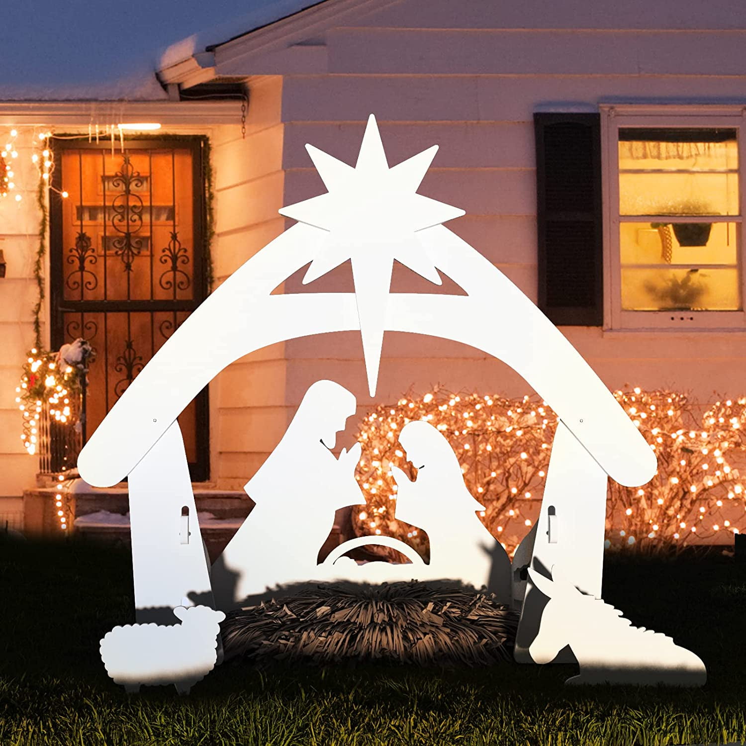 White PVC Outdoor Nativity Scene with Holy Family