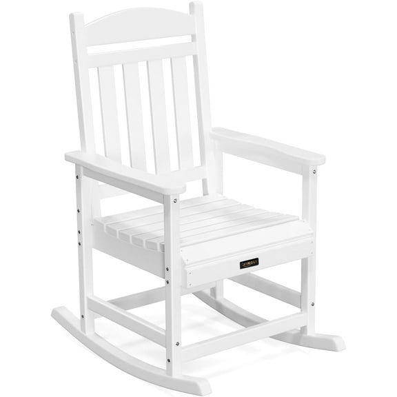 VINGLI Outdoor Rocking Chair, HDPE Rocking Chair with Higher Backrest, Patio Rocker with Ergonomic Design, All Weather Rocking Chair for Garden, Yard, Balcony, White