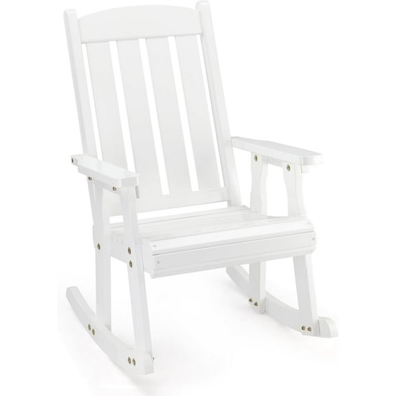 VINGLI Outdoor Rocking Chair, Heavy Duty 600 LBS Wooden Rocking Chair with Comfortable Backrest, Weatherproof Patio Rocker with Ergonomic Design, Solid Fir Wood Rocking Chair for Patio, Garden, White