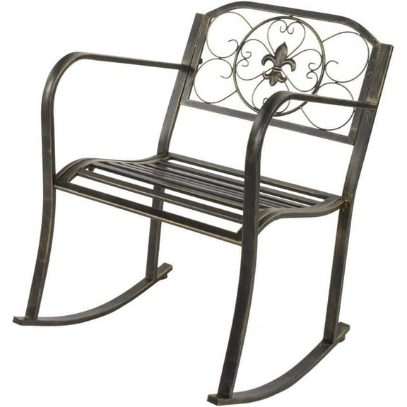 VINGLI Outdoor Rocking Chair, Heavy Duty 660 LBS Wrought Cast Iron Rocking Chair with Back & Armrest, Metal Patio Rockers for Porch, Backyard or Garden