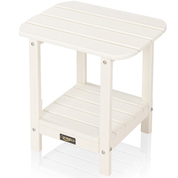 VINGLI Outdoor Side Table with 2 Layer Storage, Plastic Waterproof and UV Resistant HDPE Adirondack Coffee End Tables, All Weather for Patio, Backyard, Pool, Indoor Use (White)