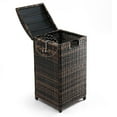 thumbnail image 1 of VINGLI Outdoor Trash Can, 33 Gallon Trash Can with Convenient Lid, Rattan Garbage Container with Side Hook, Weatherproof Patio Trash Can for Graden, Yard, Patio, Brown, 1 of 7