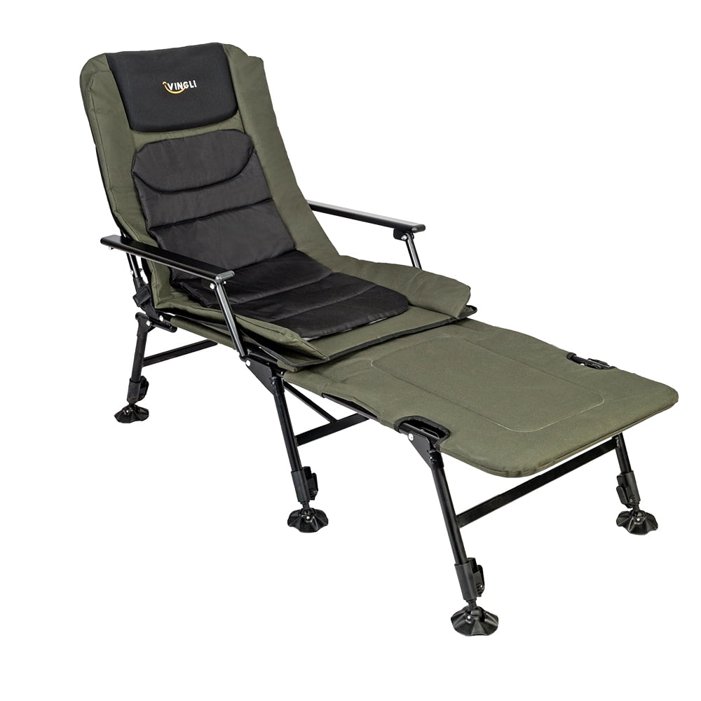 VINGLI Oversized Fishing Chair with Footrest Support 440 lbs 160°  Adjustable Backrest, Black & Army Green 