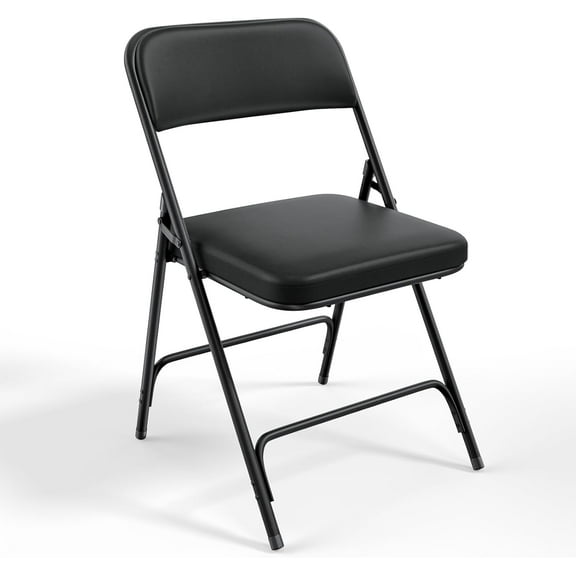 VINGLI Padded Folding Chairs with Thick Seat Cushion, Portable, Durable & Extra Comfortable Foldable Chairs for Indoor & Outdoor Events, Banquet, Party, Dinning, Work, Craft, PU, Black, 1 Pack