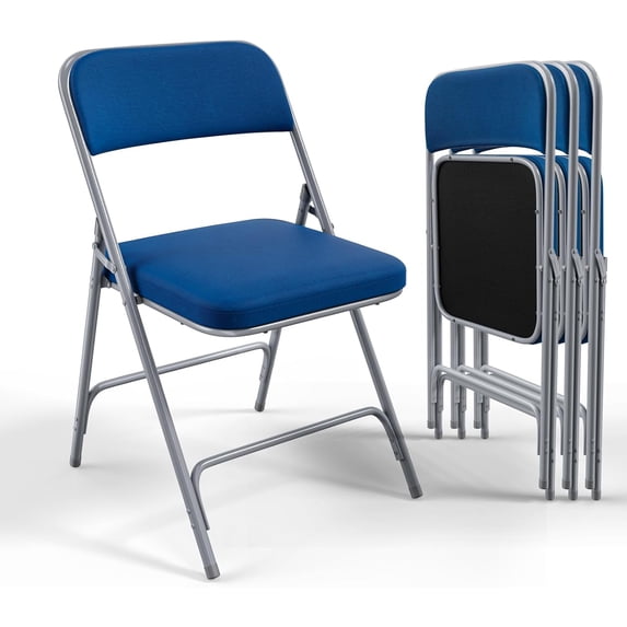 VINGLI Padded Folding Chairs with Thick Seat Cushion, Portable, Durable & Extra Comfortable Foldable Chairs for Indoor & Outdoor Events, Banquet, Party, Dinning, Work, Craft, Fabric, Navy Blue, 4 Pack