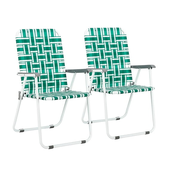 VINGLI Patio Lawn Chairs Folding Set of 2, Webbed Folding Chair Outdoor Beach Chair Portable Camping Chair for Yard, Garden(Green)