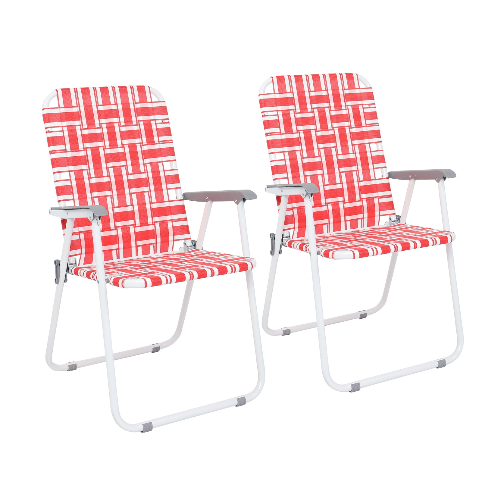 VINGLI Brandclub VINGLI Patio Lawn Chairs Folding Set of 2 Webbed Folding Chair Outdoor Beach Chair Portable Camping Chair for Yard GardenRed