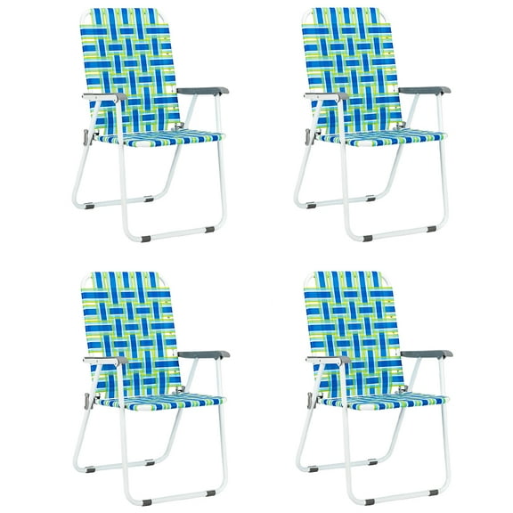 VINGLI Patio Lawn Chairs Folding Set of 4, Webbed Folding Chair Outdoor Beach Chair Portable Camping Chair for Yard, GardenBlue)
