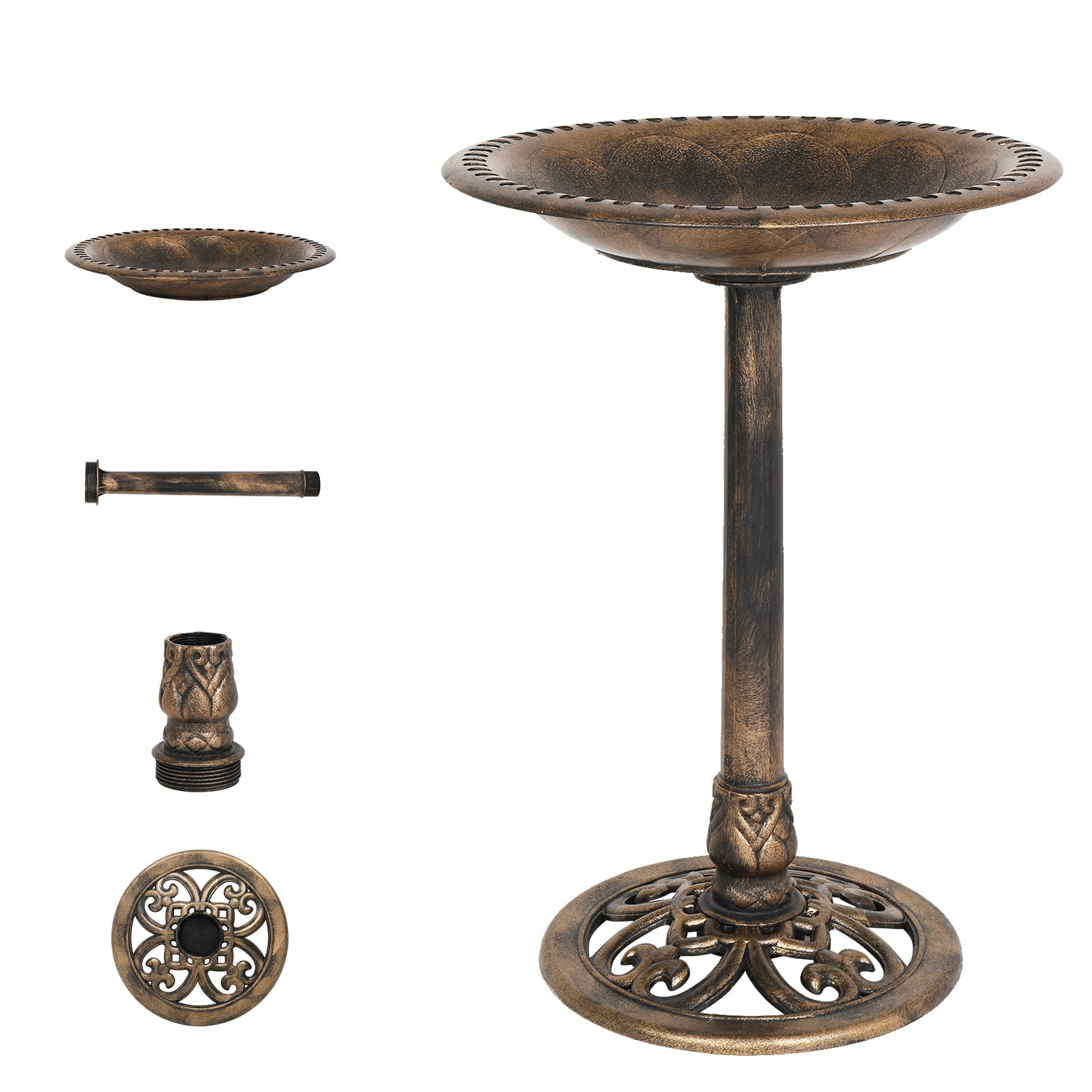 VINGLI Pedestal Bird Bath 28 Inch Antique Copper Resin Birdbaths Vintage Garden Decor for Outdoor Lightweight