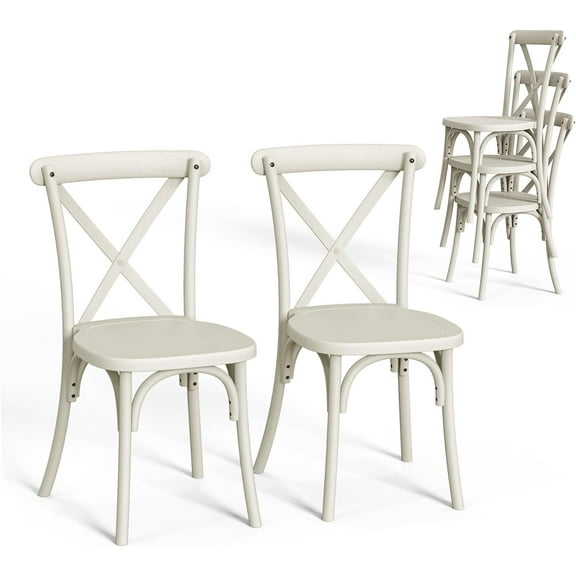 VINGLI Plastic Dining Chairs Set of 2, Stackable Patio Dining Chairs with X Back, Waterproof Kitchen & Dining Room Chairs for Indoor-Outdoor, Capacity 400 lbs, Cream White