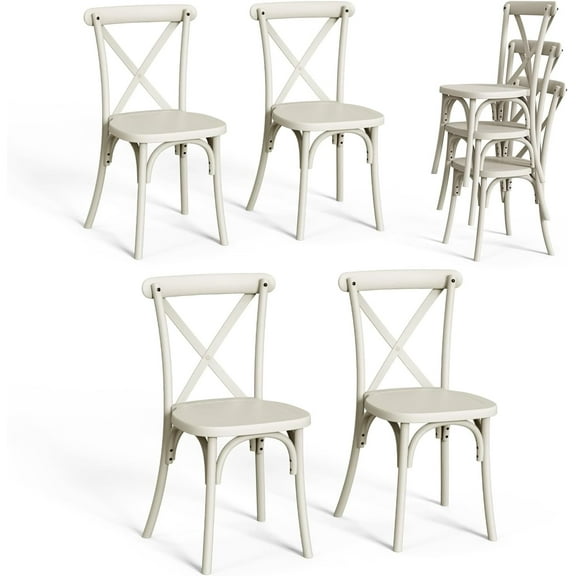 VINGLI Plastic Dining Chairs Set of 4, Stackable Patio Dining Chairs with X Back, Waterproof Kitchen & Dining Room Chairs for Indoor-Outdoor, Capacity 400 lbs, Cream White
