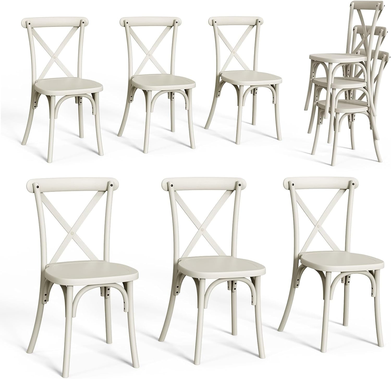 VINGLI Plastic Dining Chairs Set of 6, Stackable Patio Dining Chairs with X Back, Waterproof Kitchen & Dining Room Chairs for Indoor-Outdoor, Capacity 400 lbs, Cream White