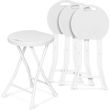 VINGLI Plastic Folding Stools Chair for Sitting, Heavy Duty Metal Frame HDPE Top Lightweight Portable Round Seats for Indoor Outdoor Camping Use, White, Set of 4