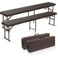 thumbnail image 1 of VINGLI Plastic Rattan Patterned HDPE Tabletop Folding Bench Brown, 1 of 17