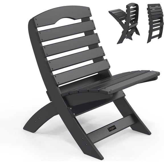 VINGLI Portable Adirondack Chairs, Folding Plastic Adirondack Chair for All Weathers, Outdoor Fire Pit Chairs for Patio Poolside Porch Beach, Capacity 350 LBS, Black