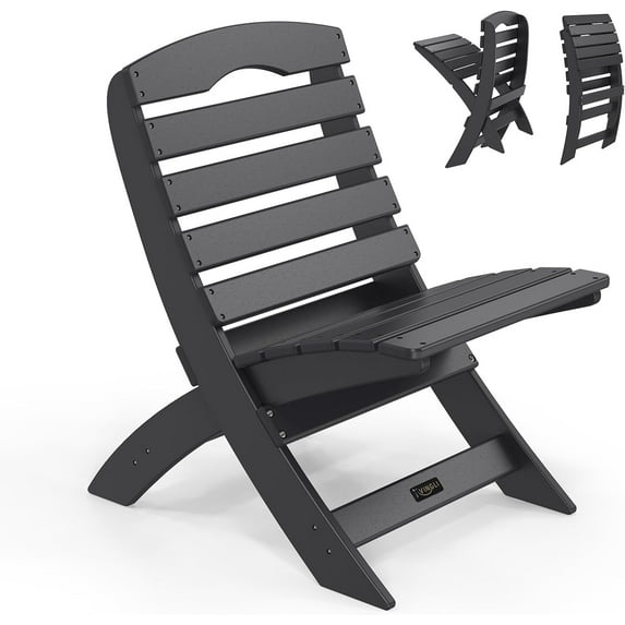 VINGLI Portable Adirondack Chairs, Folding Plastic Adirondack Chair for All Weathers, Outdoor Fire Pit Chairs for Patio Poolside Porch Beach, Capacity 350 LBS, Black