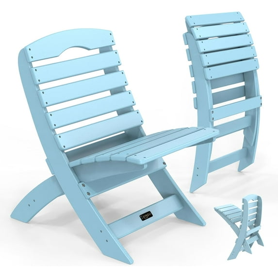 VINGLI Portable Adirondack Chairs Set of 2, Folding Plastic Adirondack Chair for All Weathers, Outdoor Fire Pit Chairs for Patio Poolside Porch Beach, Capacity 350 LBS, Blue