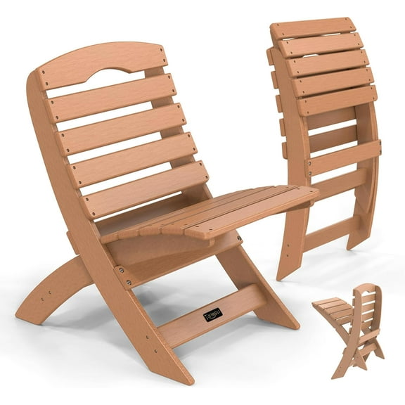 VINGLI Portable Adirondack Chairs Set of 2, Folding Plastic Adirondack Chair for All Weathers, Outdoor Fire Pit Chairs for Patio Poolside Porch Beach, Capacity 350 LBS, Teak