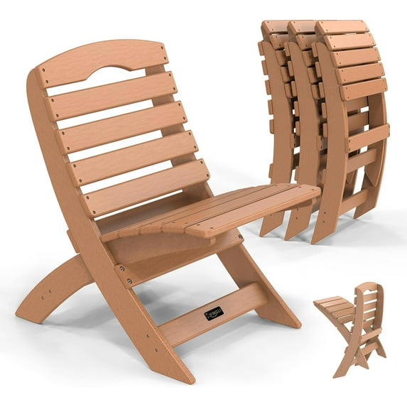 VINGLI Portable Adirondack Chairs Set of 4, Folding Plastic Adirondack Chair for All Weathers, Outdoor Fire Pit Chairs for Patio Poolside Porch Beach, Capacity 350 LBS, Teak