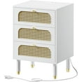 thumbnail image 1 of VINGLI Rattan Bedside Table Mid Century Modern Nightstand Boho Side Table Wicker Nightstand with Charging Station Nightstand White Nightstand, 1 of 9