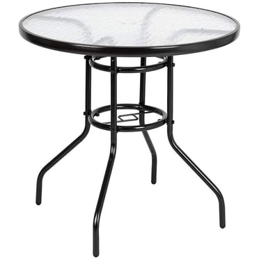 Costway 32'' Patio Round Table Tempered Glass Steel Frame Outdoor Pool Yard Garden