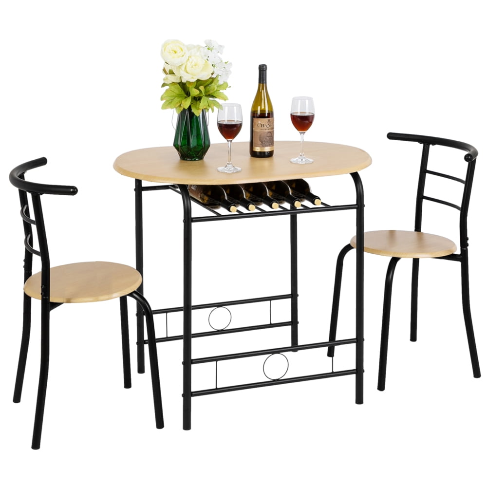 VINGLI Small Kitchen Dining Table Set for 2,Black&Natural Wood