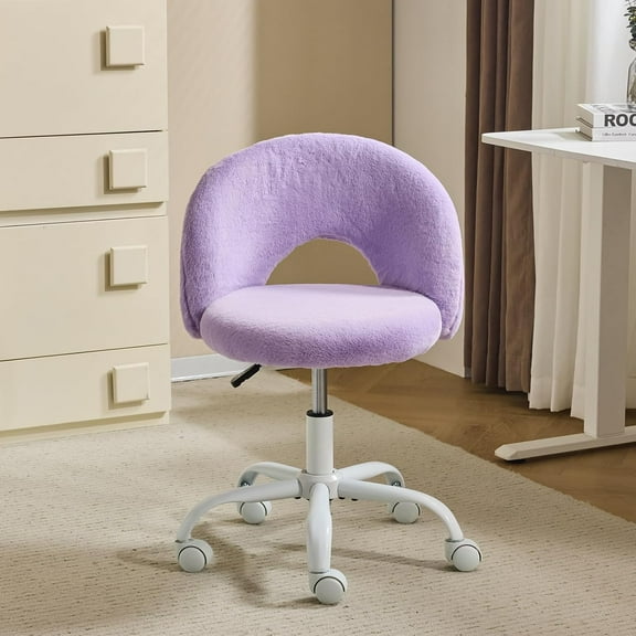 VINGLI Small Vanity Chair with Wheels for Girls.Cute Modern Adjustable Height Armless Office Desk Chair.360°Swivel Comfy Rolling Chair for Study, Make up Room,Small Space,Linen White