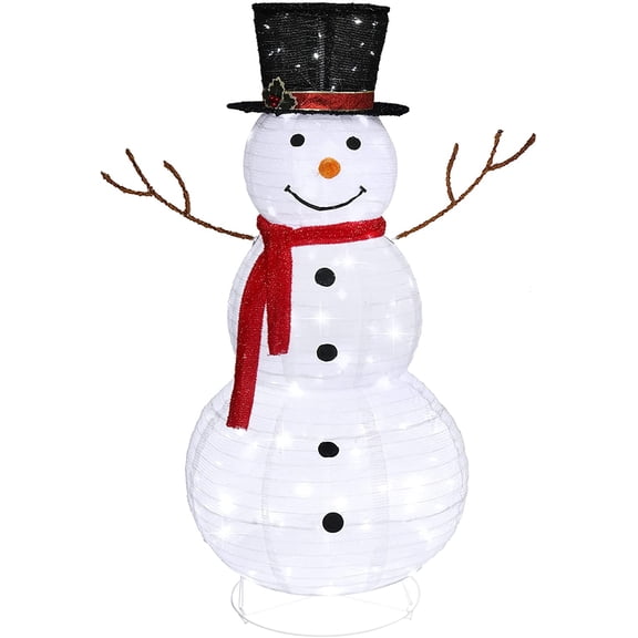 VINGLI Snowman Outdoor Christmas Decorations with 90 LED Lights, Lighted Snowman with Top Hat Holiday Ornaments Yard Decor for Home, Lawn and Front Yard-4 FT