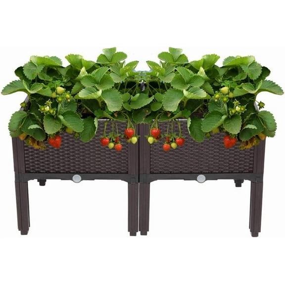VINGLI Square Raised Garden Bed, Self-Watering Plastic Planter for Indoor Outdoor Vegetables, Fruits, Potato, Flowers, All Weather (2 Pcs)