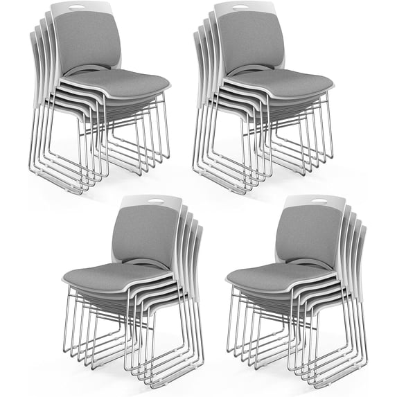 VINGLI Stackable Chairs Set of 20, Stacking Office Chairs with Metal Sled Base, Ergonomic Plastic Padded Seat & Back, Capacity 350lbs, Stacking Chairs for Waiting Room Break Room Banquet Guest, Gray
