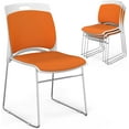 thumbnail image 1 of VINGLI Stackable Chairs Set of 4, Stacking Office Chairs with Metal Sled Base, Ergonomic Plastic Padded Seat & Back, Capacity 350lbs, Stacking Chairs for Waiting Room Break Room Banquet Guest, Orange, 1 of 7
