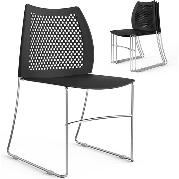 VINGLI Stacking Chairs Set of 4 Stackable Office Chairs with Metal Sled Base, Ergonomic Plastic Seat & Holes Back, Stacking Chairs for Waiting Room Break Room Banquet Guest, Orange