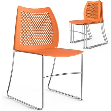 VINGLI Stacking Chairs Set of 4 Stackable Office Chairs with Metal Sled Base, Ergonomic Plastic Seat & Holes Back, Stacking Chairs for Waiting Room Break Room Banquet Guest, Orange