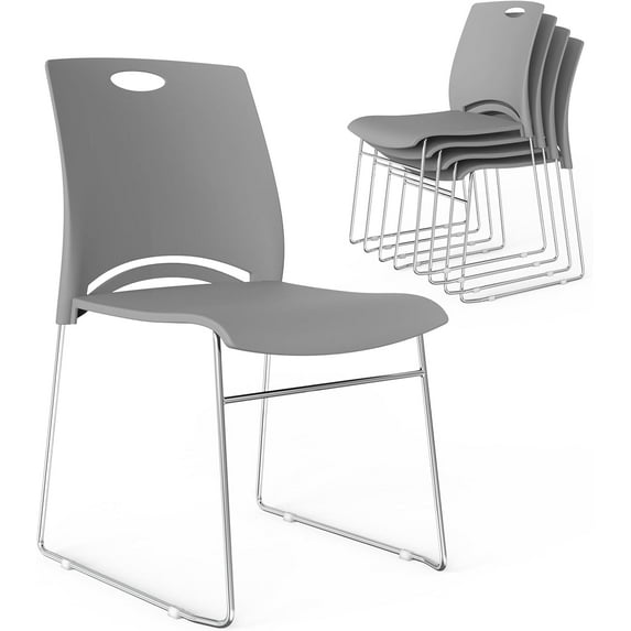 VINGLI Stacking Chairs Set of 5 Stackable Office Chairs with Metal Sled Base, Ergonomic Plastic Seat, Stacking Chairs for Waiting Room Break Room Banquet Guest, Black