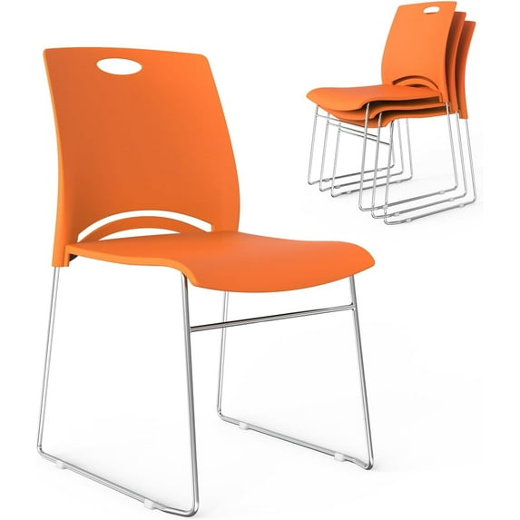 VINGLI Stacking Chairs Set of 4 Stackable Office Chairs with Metal Sled Base, Ergonomic Plastic Seat, Stacking Chairs for Waiting Room Break Room Banquet Guest, Black