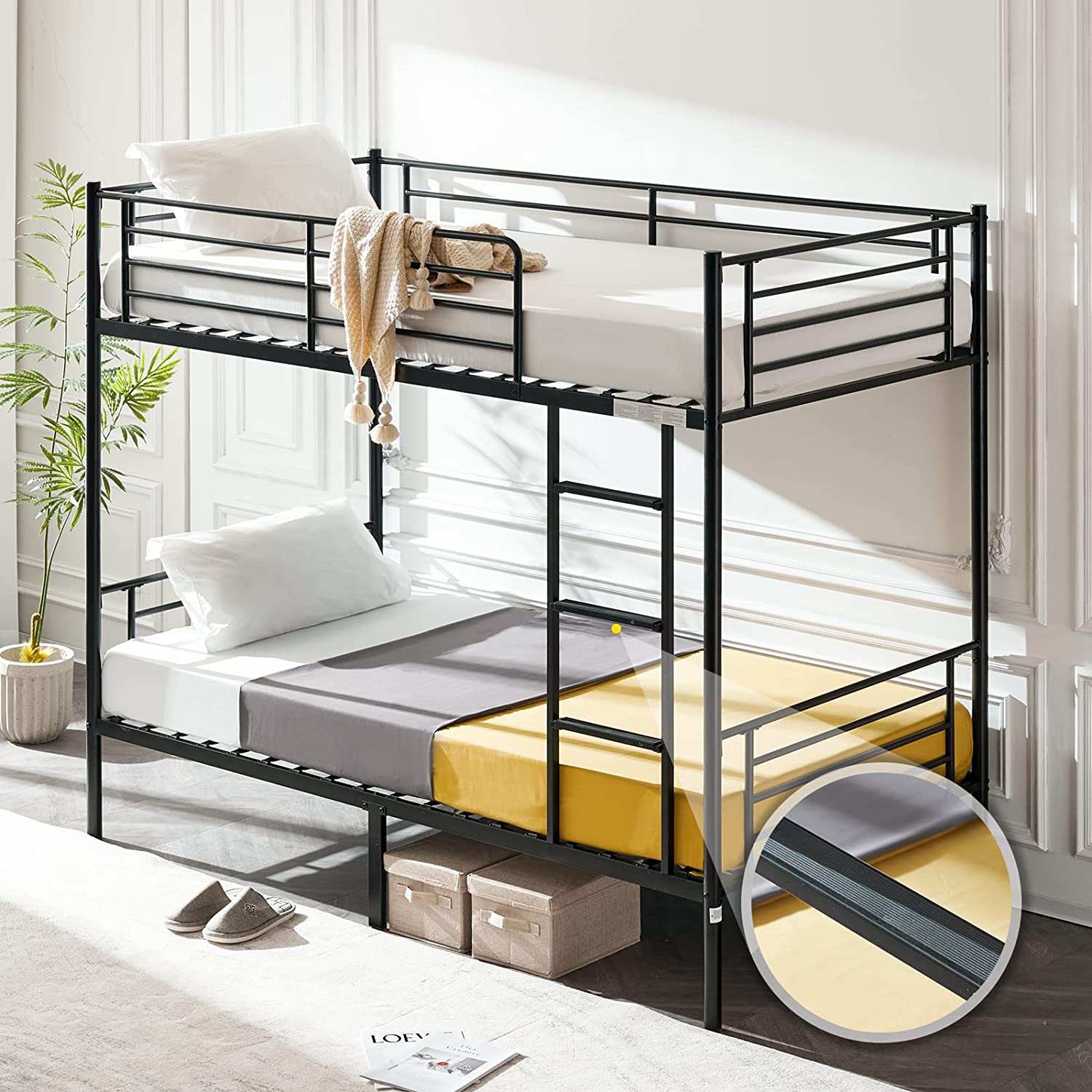 VINGLI Twin Loft Bed with Stairs Metal Loft Bunk Bed with Safety Guard