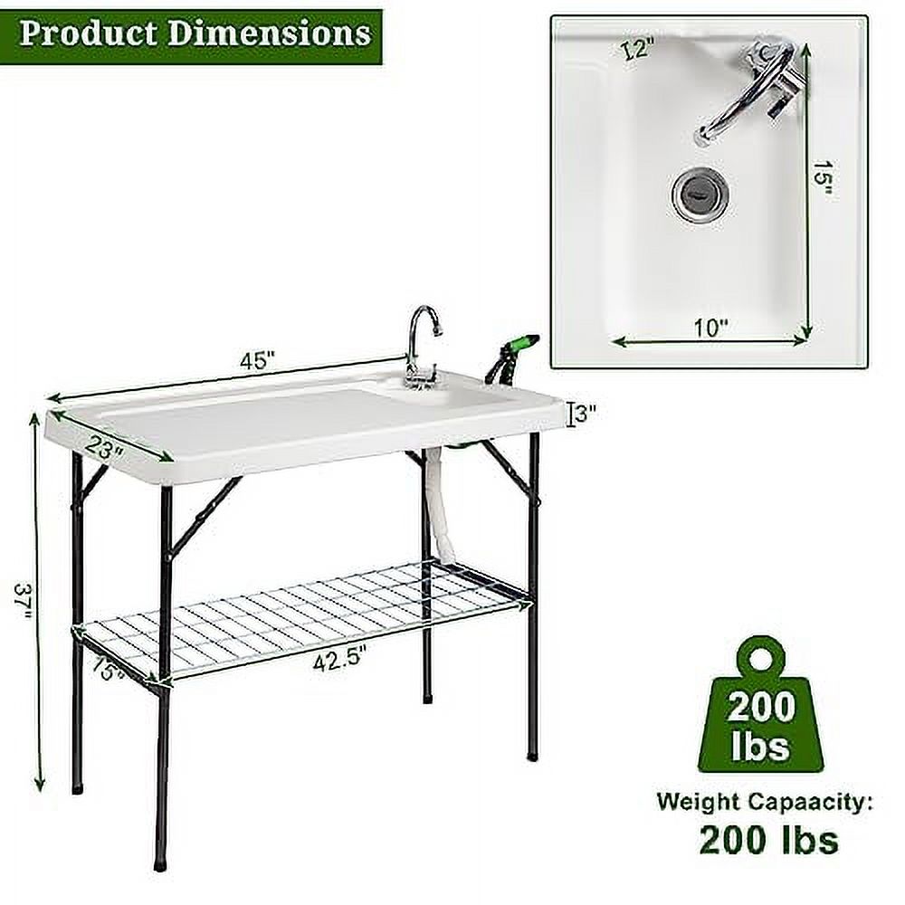 VINGLI Upgarded Folding Fish Cleaning Table with Sink, Portable Camping