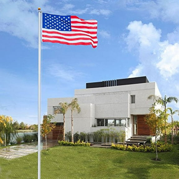 VINGLI Upgraded 20FT Sectional Aluminum Flagpole, Thick Tube Halyard Flag Pole with 3'x5' Polyester USA American Flag