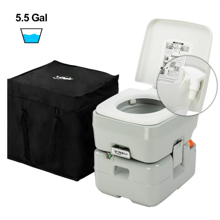 VINGLI Upgraded 5.5 Gallon Portable Camping Toilet w/Carrying Bag &  Sprayer, Splash-Free Dumping, Anti-Leak Water Pump, Large Capacity Waste  Tank for