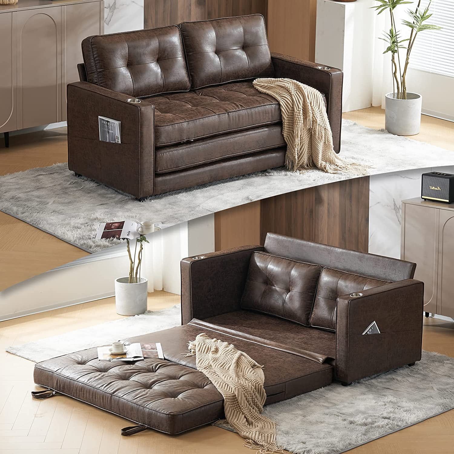 Serta Tacoma Convertible Sofa in Cinnamon Red Fabric Upholstery 