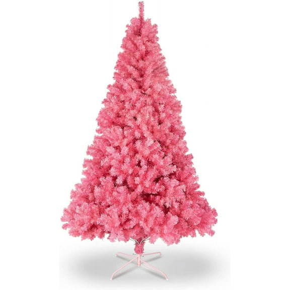 VINGLI Upgraded Full 6ft Artificial Pink Christmas Tree Holiday Decoration w/ 1,600 Branch Tips, Sturdy Metal Stand