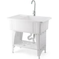 thumbnail image 1 of VINGLI Utility Sink Laundry Tub for Washing Room, Freestanding Utility Sink with Stainless Steel Faucet, (White, 19.7"W x 18.9"D x 33"H), 1 of 18